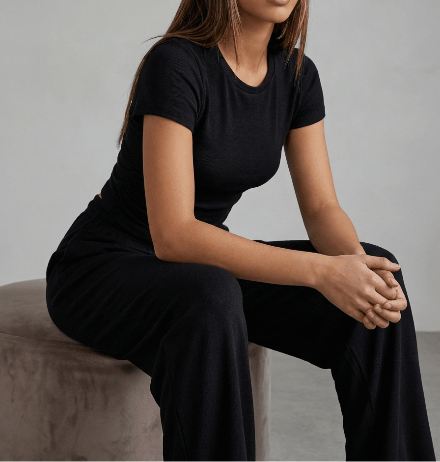 Matching Two Piece Set Knit Short Sleeve Top & Wide Leg Pants — Kharites Shop - Kharites