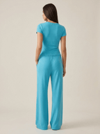 Matching Two Piece Set Knit Short Sleeve Top & Wide Leg Pants — Kharites Shop - Kharites