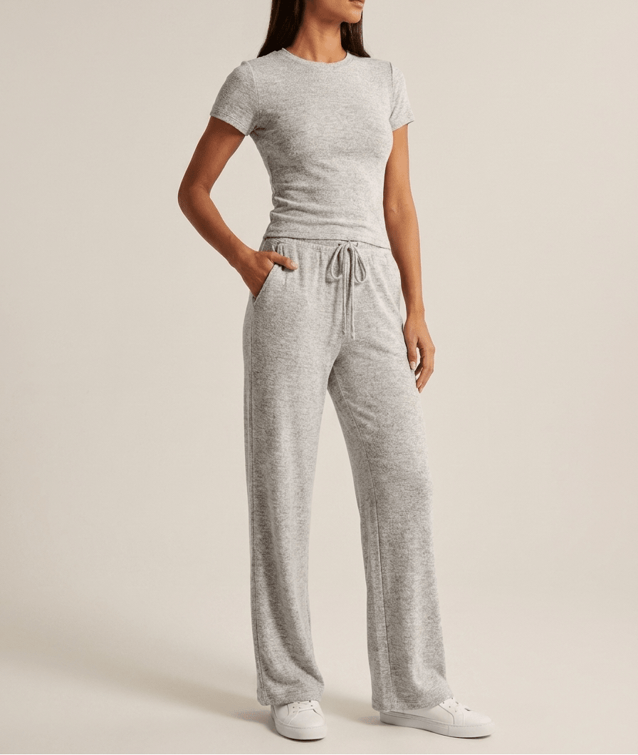 Matching Two Piece Set Knit Short Sleeve Top & Wide Leg Pants — Kharites Shop - Kharites