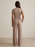 Matching Two Piece Set Knit Short Sleeve Top & Wide Leg Pants — Kharites Shop - Kharites