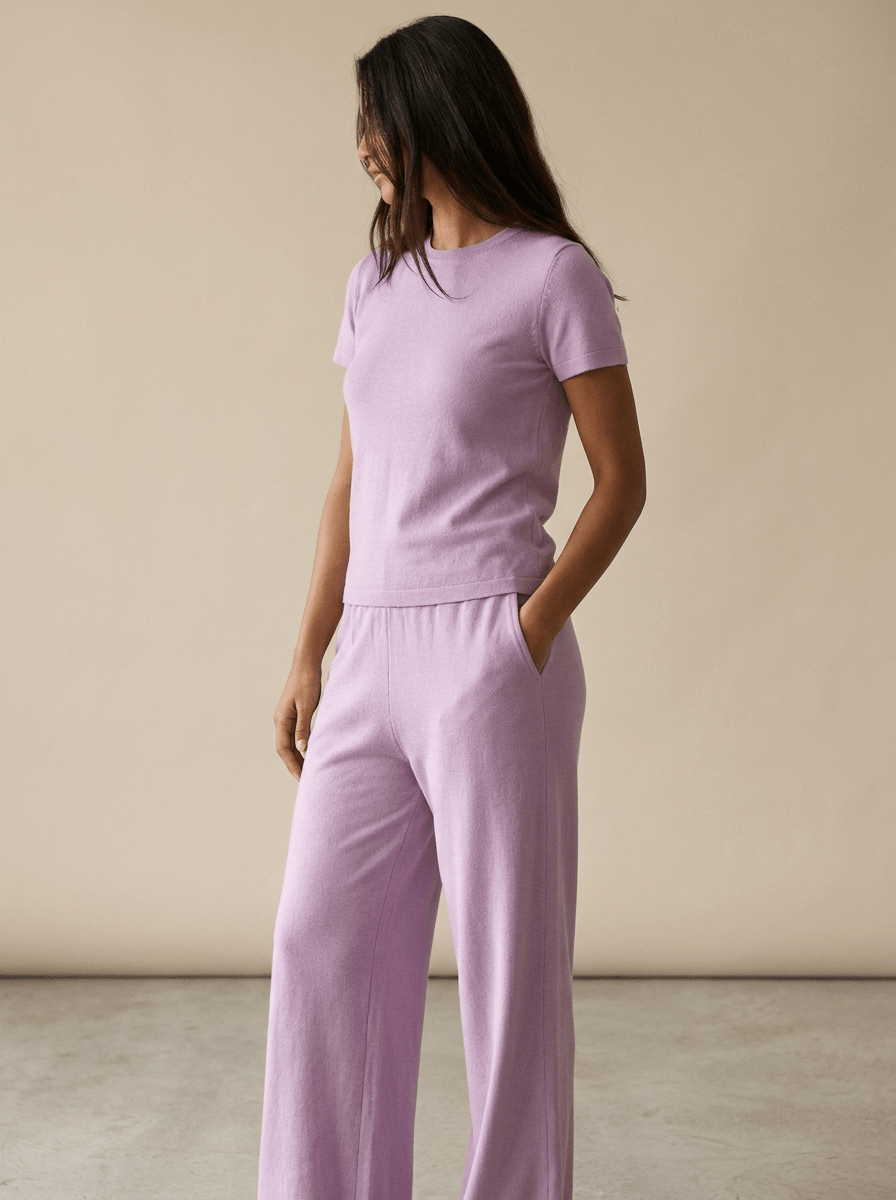 Matching Two Piece Set Knit Short Sleeve Top & Wide Leg Pants — Kharites Shop - Kharites