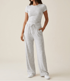 Matching Two Piece Set Knit Short Sleeve Top & Wide Leg Pants — Kharites Shop - Kharites