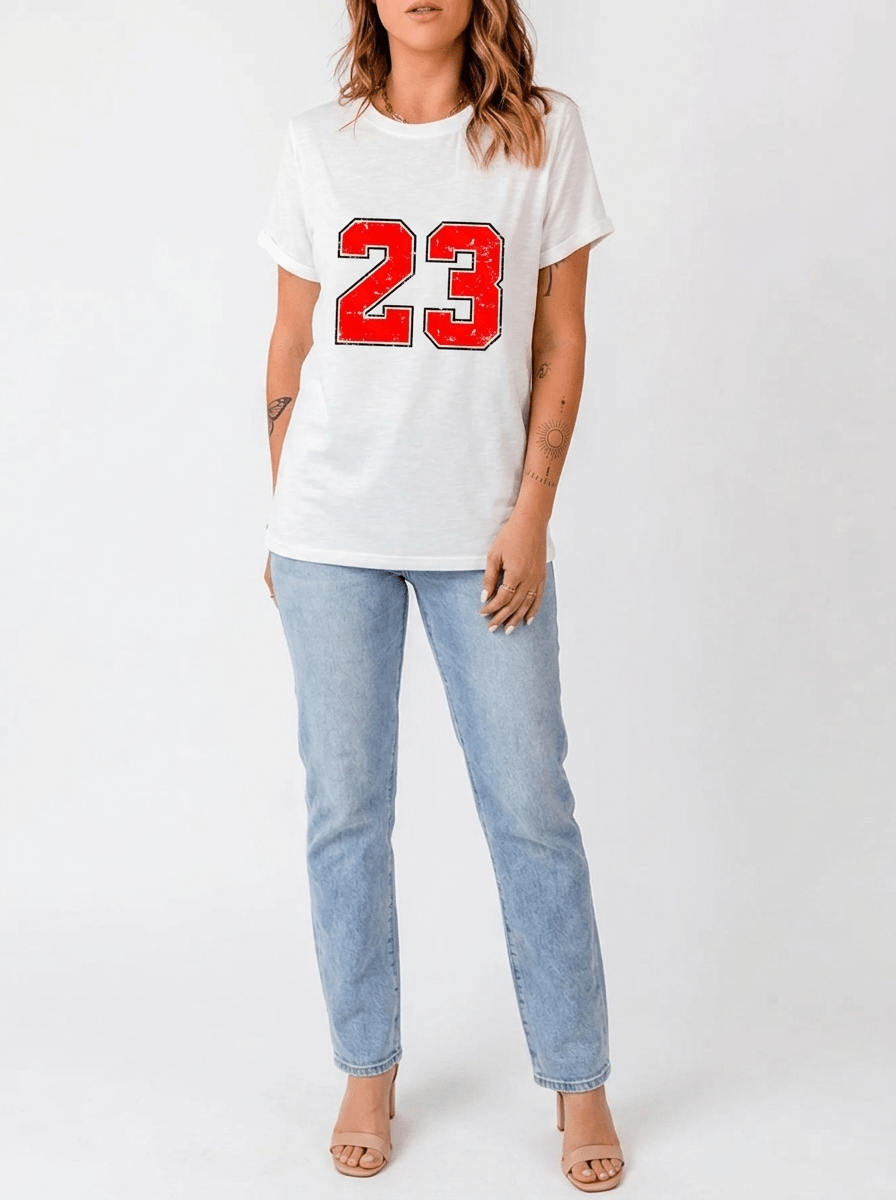 Number 23 Graphic T Shirt Women Round Neck Short Sleeve Casual Tee — Kharites Shop - Kharites