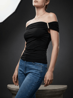 Off Shoulder Top Women Ruched Short Sleeve Fitted T Shirt — Kharites Shop - Kharites