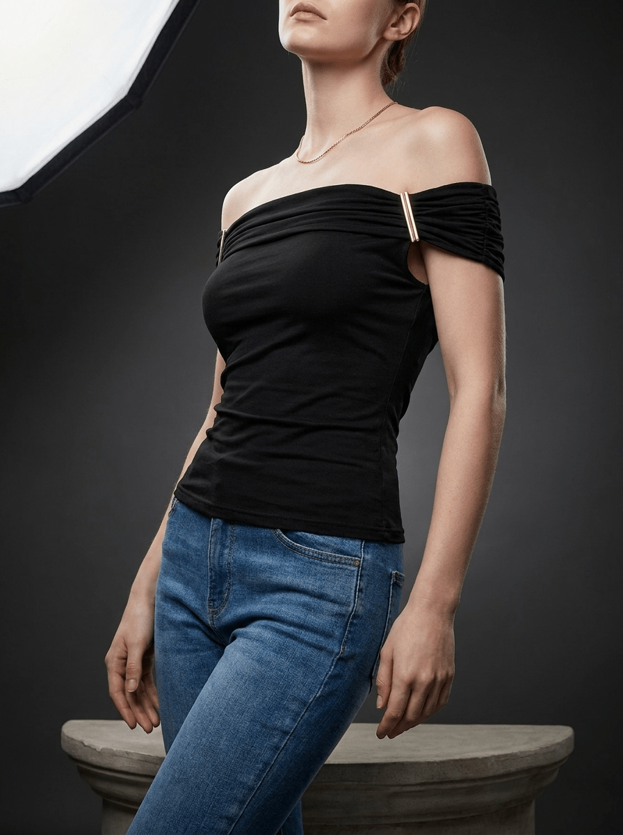 Off Shoulder Top Women Ruched Short Sleeve Fitted T Shirt — Kharites Shop - Kharites
