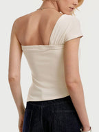 One-Shoulder Knot Detail T-Shirt - Kharites
