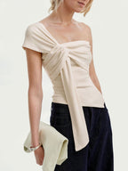 One-Shoulder Knot Detail T-Shirt - Kharites