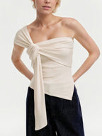 One-Shoulder Knot Detail T-Shirt - Kharites