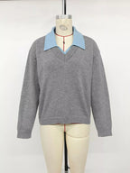 Oversized Contrast Collar Sweater Women Dropped Shoulder Ribbed Knit — Kharites Shop - Kharites