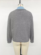 Oversized Contrast Collar Sweater Women Dropped Shoulder Ribbed Knit — Kharites Shop - Kharites