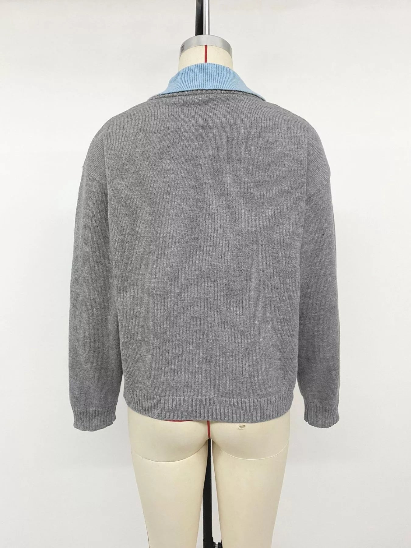 Oversized Contrast Collar Sweater Women Dropped Shoulder Ribbed Knit — Kharites Shop - Kharites
