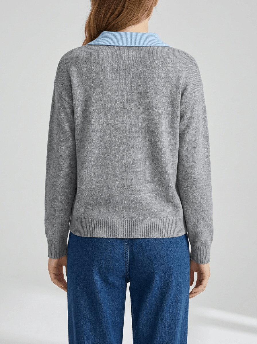 Oversized Contrast Collar Sweater Women Dropped Shoulder Ribbed Knit — Kharites Shop - Kharites