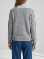 Oversized Contrast Collar Sweater Women Dropped Shoulder Ribbed Knit — Kharites Shop - Kharites