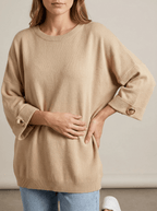 Oversized Round Neck Dropped Shoulder Top Women Ribbed Trim Casual Top — Kharites Shop - Kharites