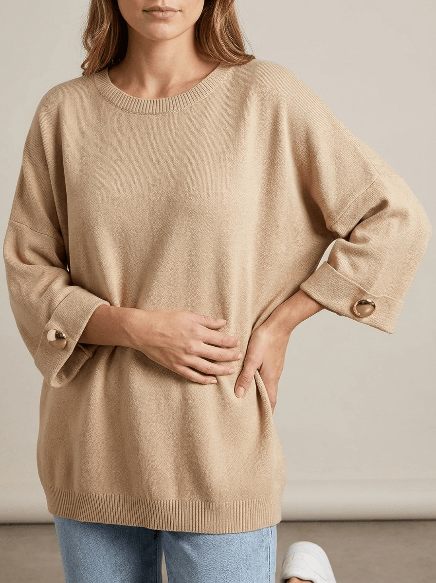 Oversized Round Neck Dropped Shoulder Top Women Ribbed Trim Casual Top — Kharites Shop - Kharites