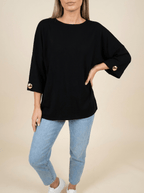 Oversized Round Neck Dropped Shoulder Top Women Ribbed Trim Casual Top — Kharites Shop - Kharites