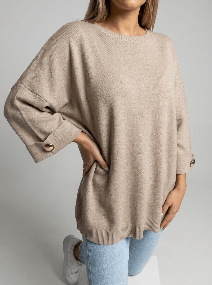 Oversized Round Neck Dropped Shoulder Top Women Ribbed Trim Casual Top — Kharites Shop - Kharites