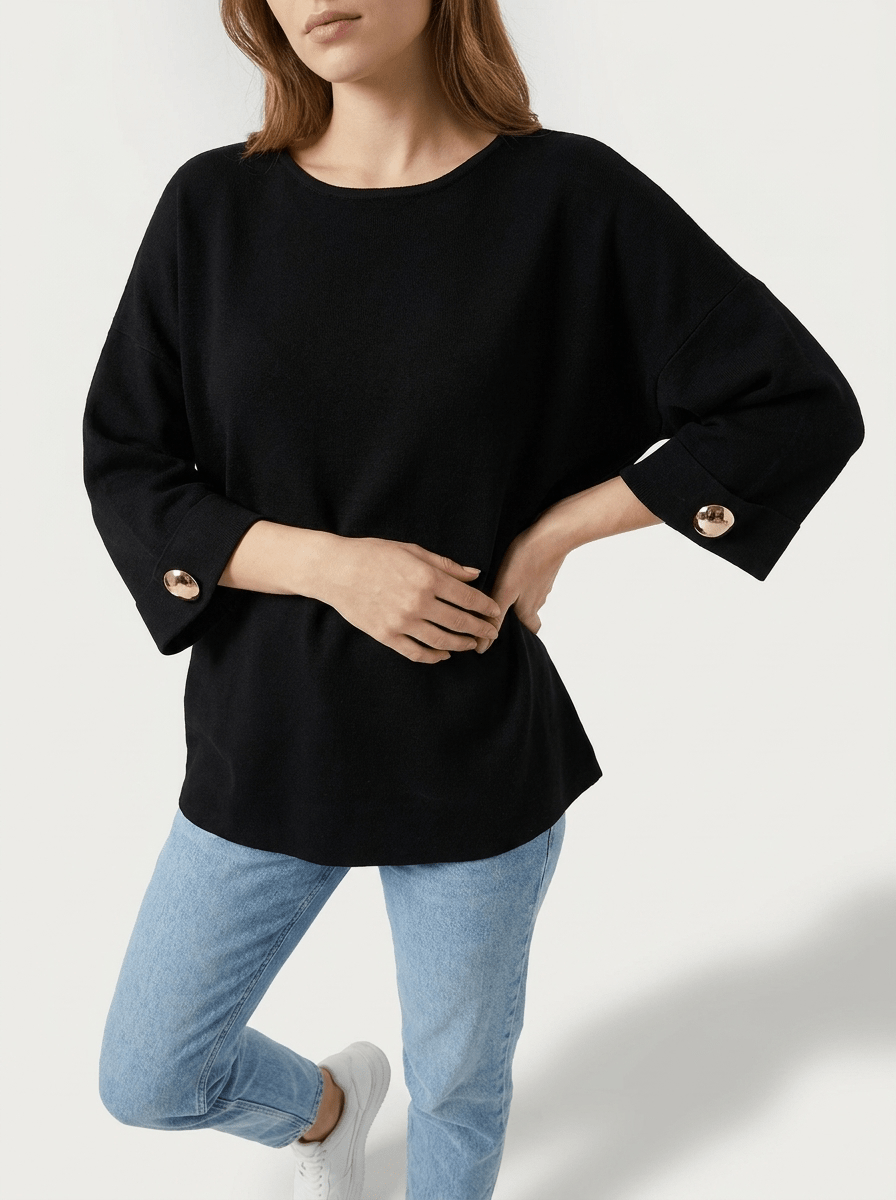 Oversized Round Neck Dropped Shoulder Top Women Ribbed Trim Casual Top — Kharites Shop - Kharites