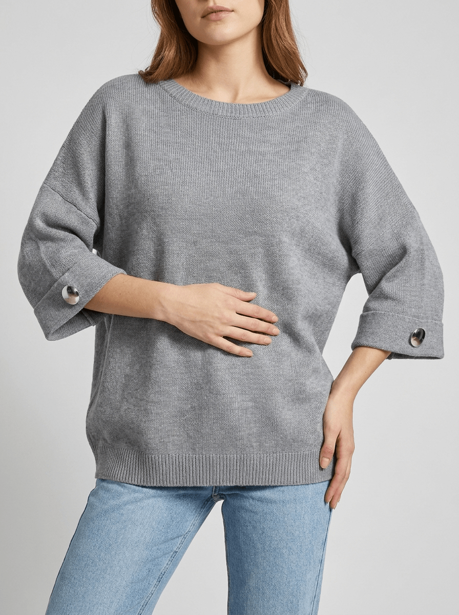 Oversized Round Neck Dropped Shoulder Top Women Ribbed Trim Casual Top — Kharites Shop - Kharites