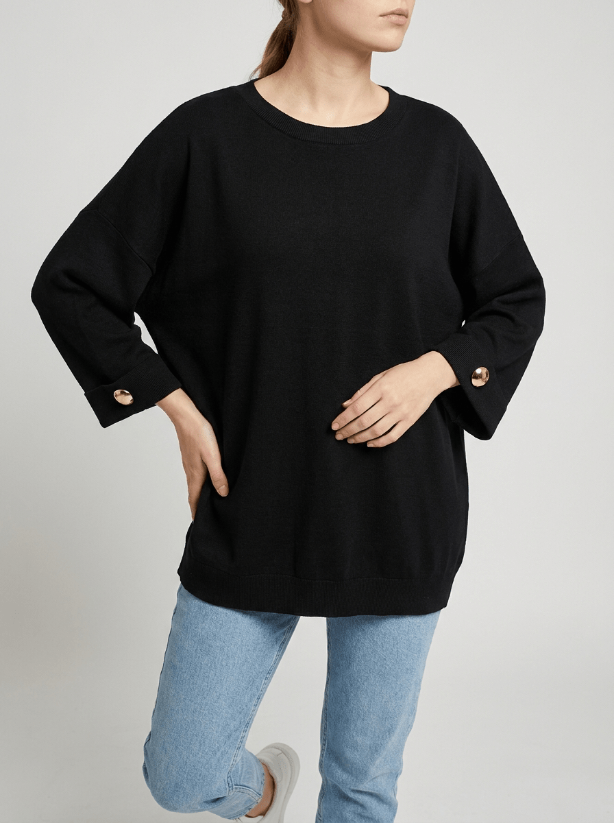 Oversized Round Neck Dropped Shoulder Top Women Ribbed Trim Casual Top — Kharites Shop - Kharites