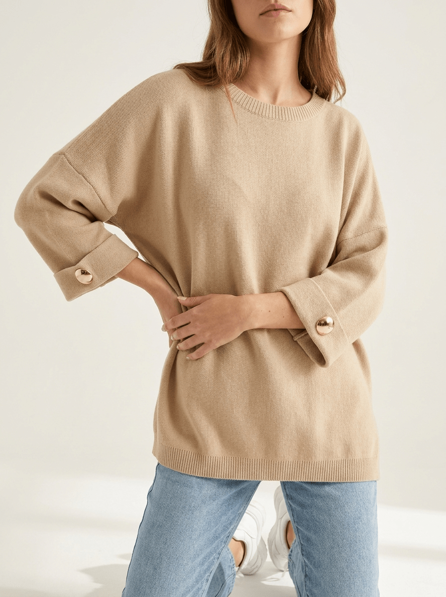 Oversized Round Neck Dropped Shoulder Top Women Ribbed Trim Casual Top — Kharites Shop - Kharites
