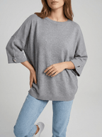 Oversized Round Neck Dropped Shoulder Top Women Ribbed Trim Casual Top — Kharites Shop - Kharites