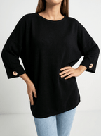 Oversized Round Neck Dropped Shoulder Top Women Ribbed Trim Casual Top — Kharites Shop - Kharites