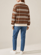Oversized Striped Dropped Shoulder Sweatshirt Women Button Detail Top — Kharites Shop - Kharites