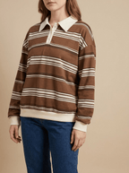 Oversized Striped Dropped Shoulder Sweatshirt Women Button Detail Top — Kharites Shop - Kharites
