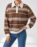 Oversized Striped Dropped Shoulder Sweatshirt Women Button Detail Top — Kharites Shop - Kharites