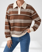 Oversized Striped Dropped Shoulder Sweatshirt Women Button Detail Top — Kharites Shop - Kharites