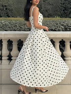 Polka Dot Square Neck Maxi Dress Women Side Slit Sleeveless — Kharites Shop - Kharites