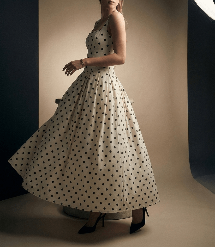 Polka Dot Square Neck Maxi Dress Women Side Slit Sleeveless — Kharites Shop - Kharites