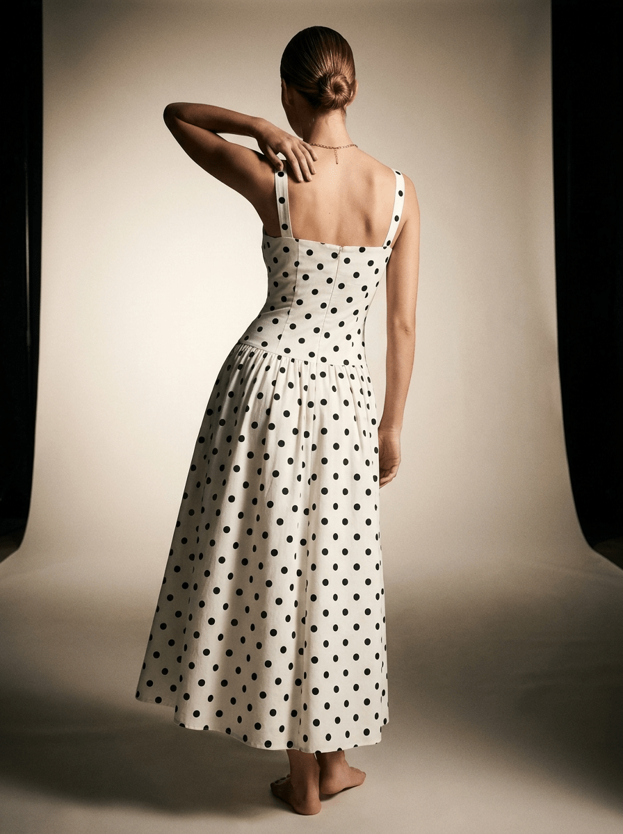 Polka Dot Square Neck Maxi Dress Women Side Slit Sleeveless — Kharites Shop - Kharites