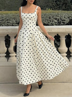 Polka Dot Square Neck Maxi Dress Women Side Slit Sleeveless — Kharites Shop - Kharites