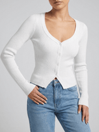 Ribbed Knit Cardigan Women Button Down Long Sleeve Sweater Layer — Kharites Shop - Kharites