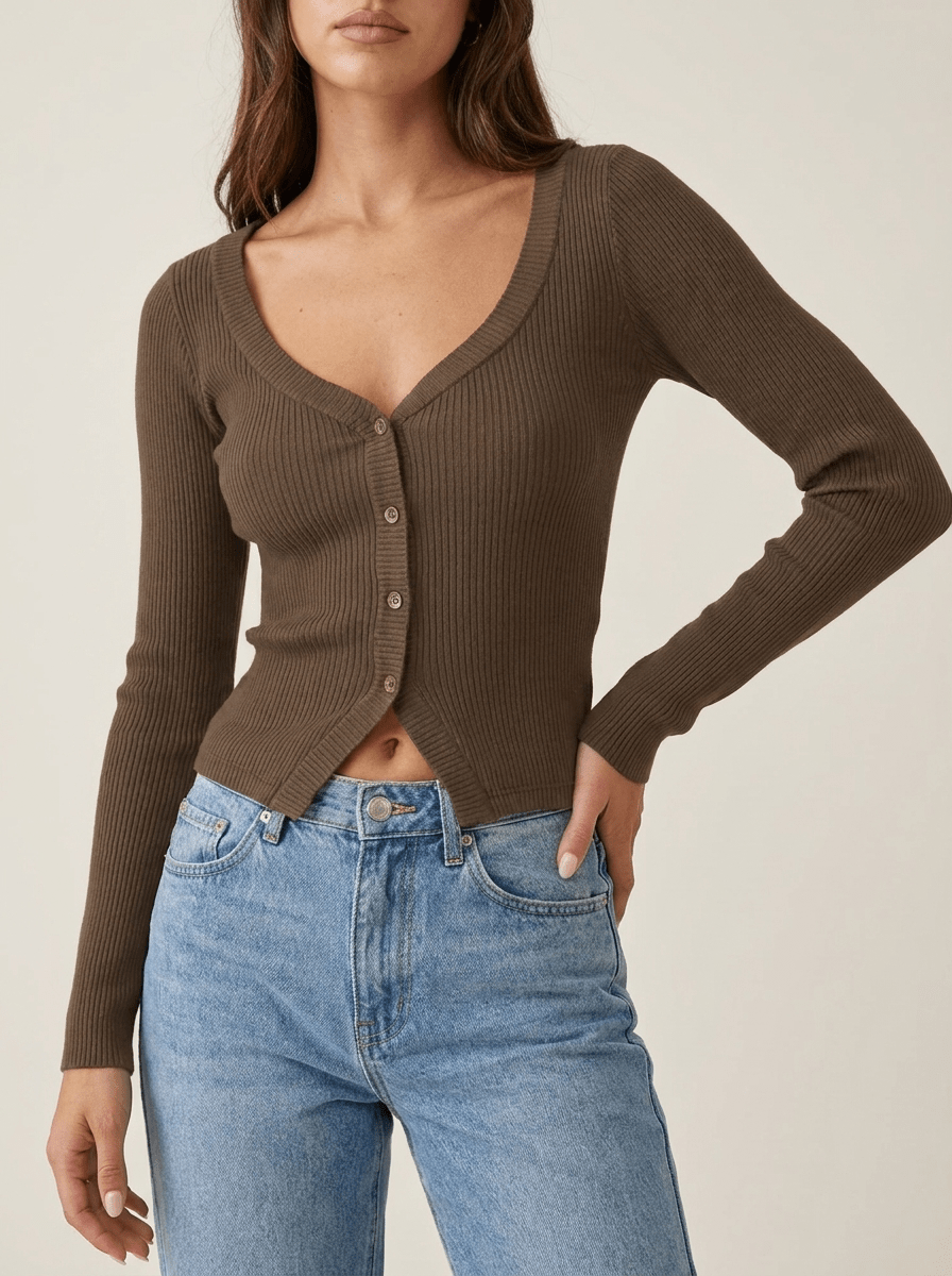 Ribbed Knit Cardigan Women Button Down Long Sleeve Sweater Layer — Kharites Shop - Kharites