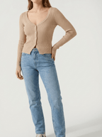 Ribbed Knit Cardigan Women Button Down Long Sleeve Sweater Layer — Kharites Shop - Kharites