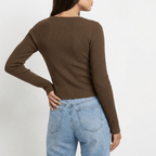 Ribbed Knit Cardigan Women Button Down Long Sleeve Sweater Layer — Kharites Shop - Kharites