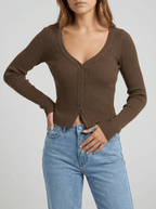Ribbed Knit Cardigan Women Button Down Long Sleeve Sweater Layer — Kharites Shop - Kharites
