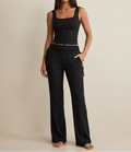 Ribbed Lounge Set Square Neck Tank Top & Drawstring Pants Two Piece — Kharites Shop - Kharites