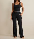 Ribbed Lounge Set Square Neck Tank Top & Drawstring Pants Two Piece — Kharites Shop - Kharites