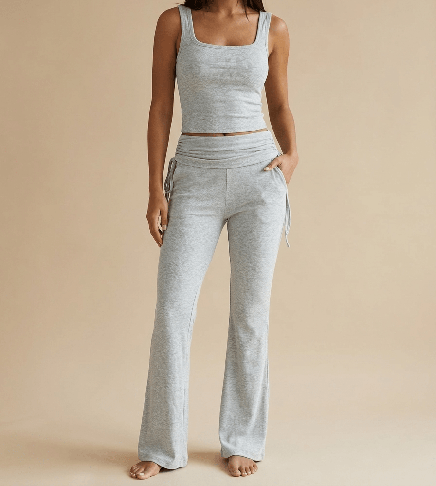 Ribbed Lounge Set Square Neck Tank Top & Drawstring Pants Two Piece — Kharites Shop - Kharites