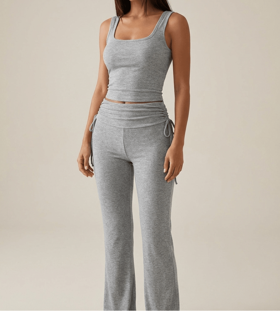 Ribbed Lounge Set Square Neck Tank Top & Drawstring Pants Two Piece — Kharites Shop - Kharites