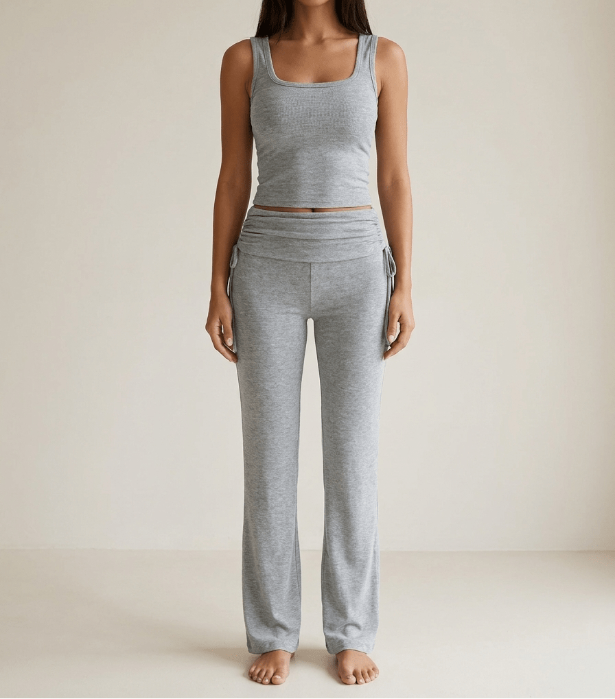 Ribbed Lounge Set Square Neck Tank Top & Drawstring Pants Two Piece — Kharites Shop - Kharites