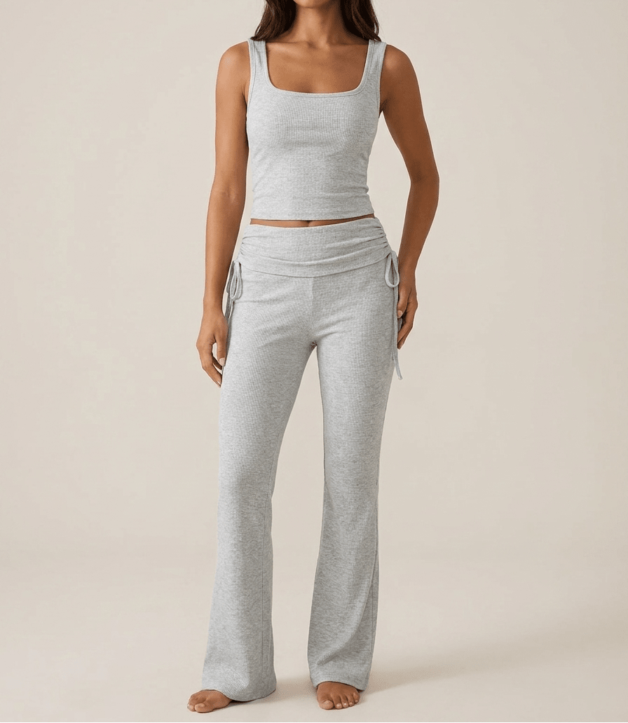 Ribbed Lounge Set Square Neck Tank Top & Drawstring Pants Two Piece — Kharites Shop - Kharites