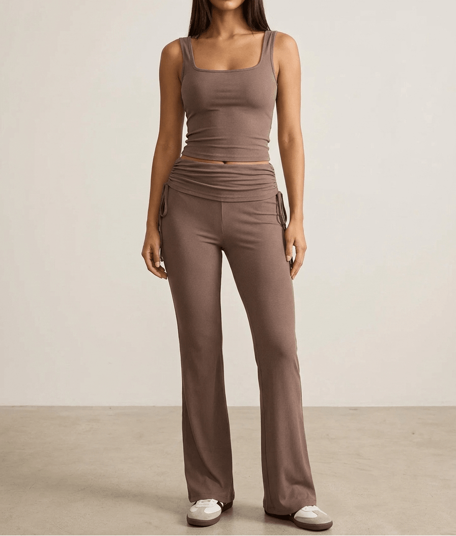 Ribbed Lounge Set Square Neck Tank Top & Drawstring Pants Two Piece — Kharites Shop - Kharites