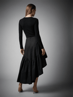 Ruffle Midi Skirt Women Asymmetrical Hem Cotton High Waisted Skirt — Kharites Shop - Kharites