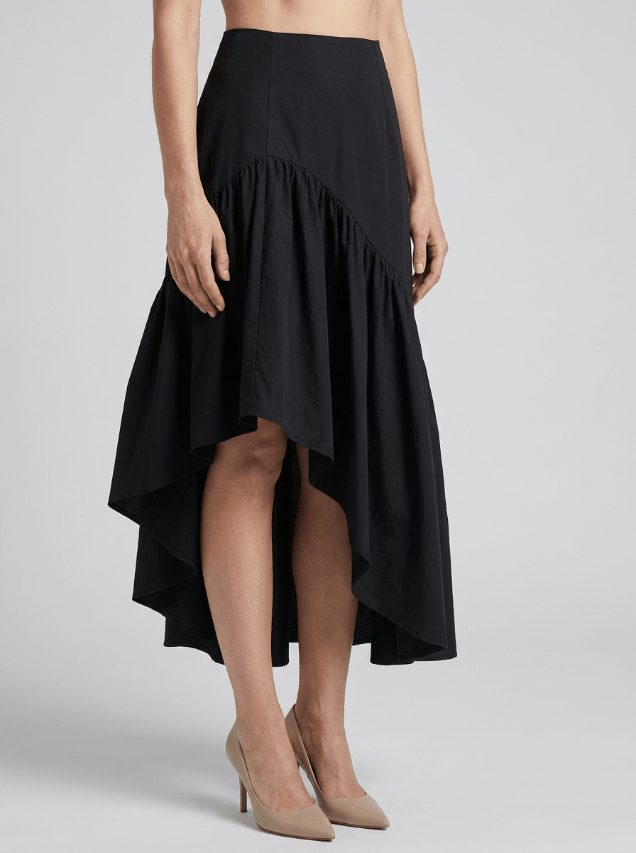 Ruffle Midi Skirt Women Asymmetrical Hem Cotton High Waisted Skirt — Kharites Shop - Kharites