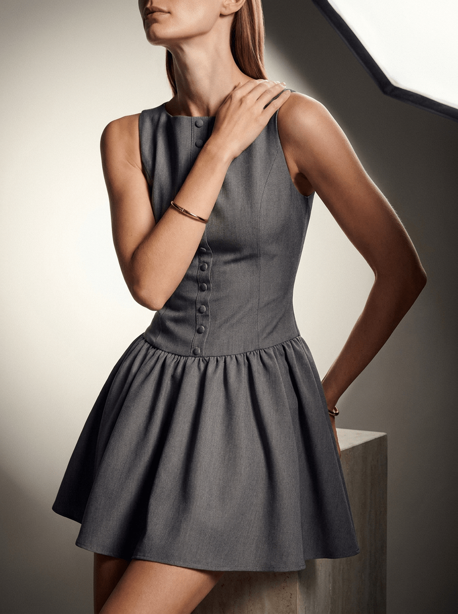Ruffle Mini Dress Women Round Neck Sleeveless Button Front Summer — Kharites Shop - Kharites
